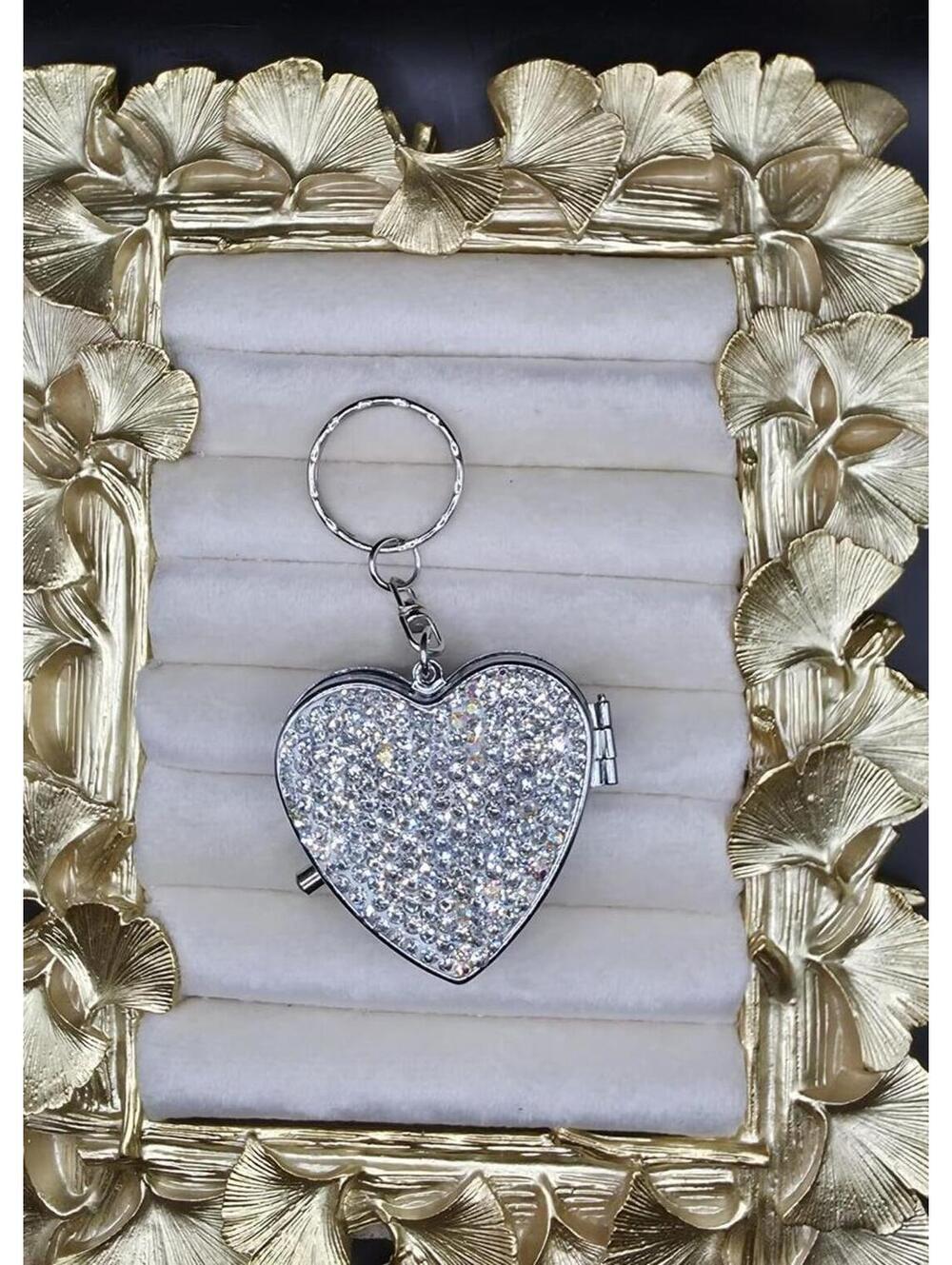 Heart Shaped Rhinestone Pill Box Keychain